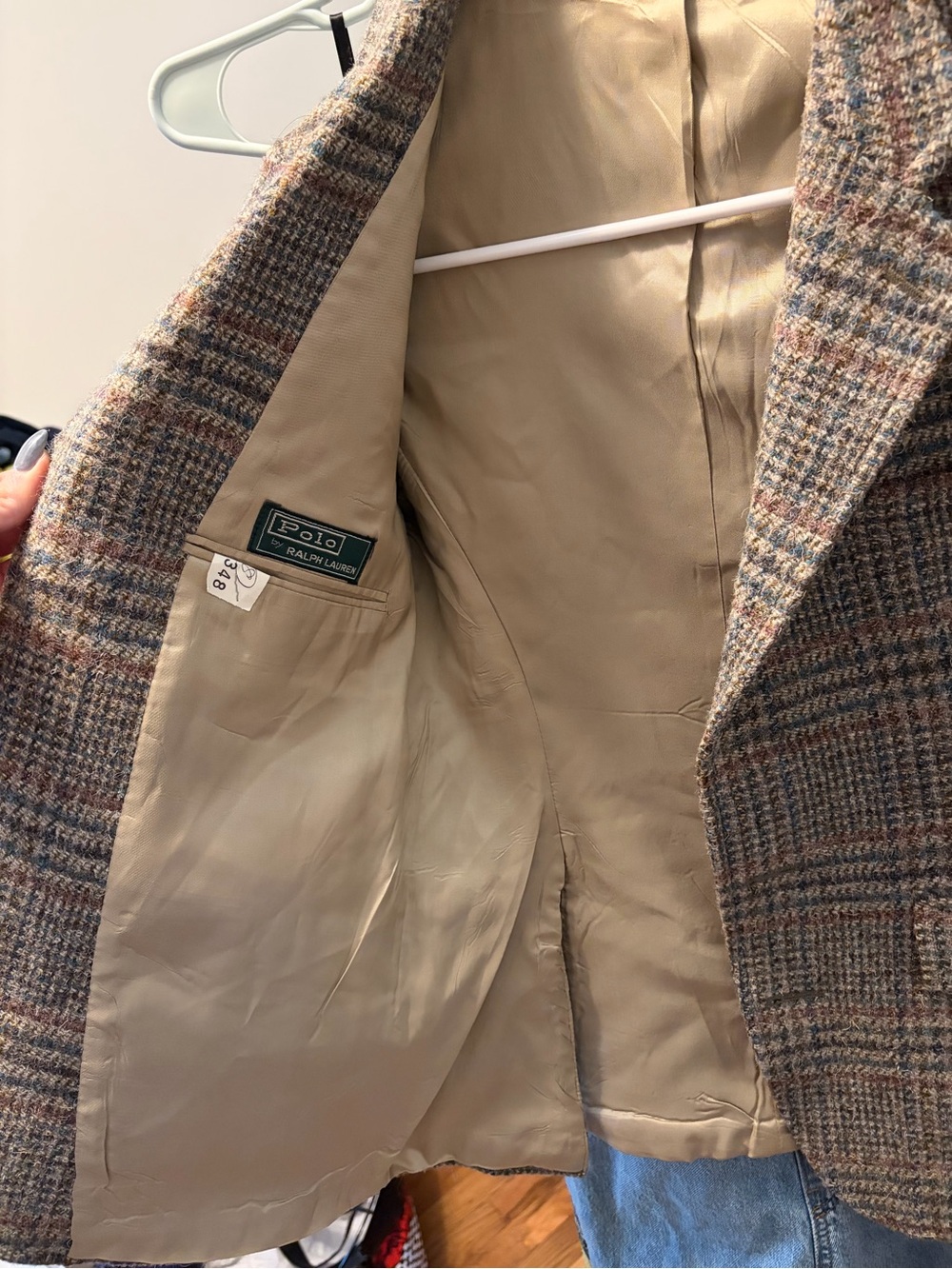 Vintage Polo by Ralph Lauren Plaid Wool Blend Hacker Blazer in Brown Multi - Picture 3 of 8